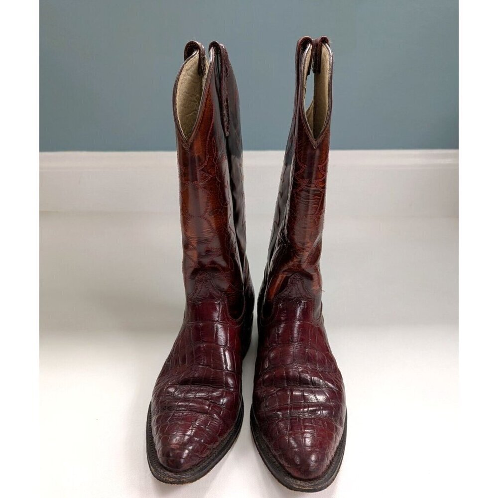 Vintage Botas Sandoval Men's Cowboy Boots Embossed Leather Size 27/9 Burgundy - Picture 3 of 10